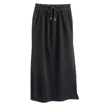 Drawstring Side Slit Skirt A- Line Elastic Waist Skirt Casual Slim Looking Mid-Length Yoga High Top Sports Sheath Black S/2 yards(Recommend 40.00kg)