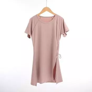 Drawstring Sports Tops Women s Quick-Drying Running Yoga T-shirt Short Sleeve Thin Fitness Clothes Mid Length Long Length Thigh-Length Yoga Clothes Pink purple S