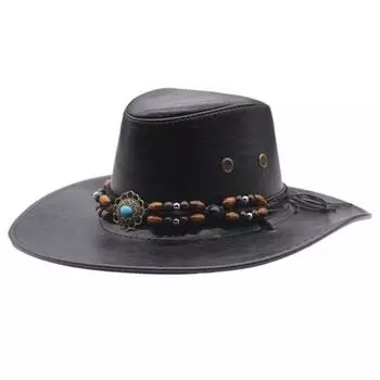 Drawstring Western Cowboy Hat Big Brim Fisherman Hat Retro Sunscrean Bucket Cap Female/Male style H
