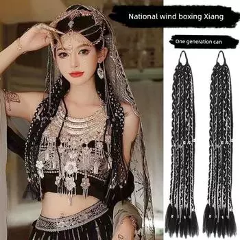 Dreadlocks Wig Female Ponytail Braid Cable Stitch Long Braid Artificial Sweet Cool Girl Online Hot Girl Boxing Silver String Braid Sweet Cool Silver Silk Dirty Braids [Pair]]