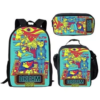Dream Bbq Ena Pattern Printing Backpack Lunch Bag Pen Case Set For Gift Student Style A,37cm/14.5inch