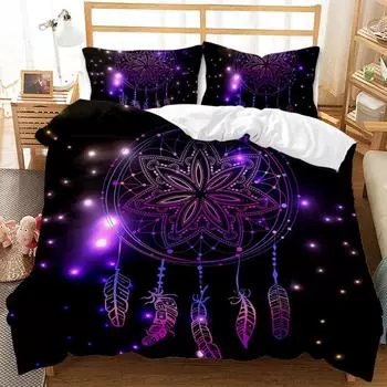 Dream Catcher Duvet Cover Set Boho Mandala Twin Bedding Set 3pcs For Girls Adults Purple Dream Catcher Polyester Comforter Cover EU single(135x200cm)
