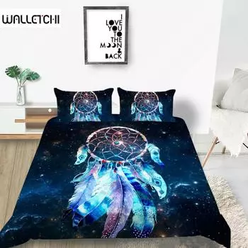 Dream Catcher Duvet Cover Set Kids Bohemian Mandala Boho Chic Feather Bedding Set Full Size Tie Dye Purple Polyester Duvet Cover EU single(135x200cm)
