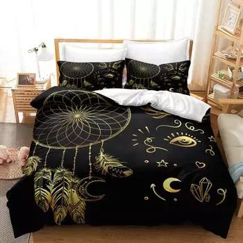 Dream Catcher Duvet Cover Set King Queen Size Tribal Exotic Floral Bohemian Style Polyester Bedding Set for Kids Girl Boy Teens 70x133cm 2pcs
