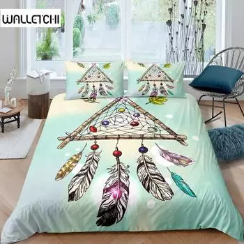 Dream Catcher Duvet Cover Set King Queen Full Twin Size Polyester Bedding Set Feather Pattern Comforter Cover For Kids Boys Girl EU single(135x200cm)