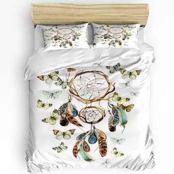 Ловец снов перо бабочка белый комплект постельного белья из 3 предметов для спальни двуспальная кровать домашний текстиль пододеяльник пододеяльник наволочка EU single(135x200cm)