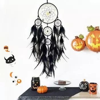 Dream Catcher Hand-woven Black Feathers Wind Chimes Room Wall Hangings Halloween Decorations Festival Party Gifts Home Accessory чёрный