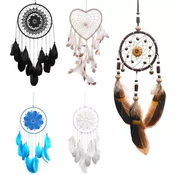 Dream Catcher White Feather Wind Chimes Wall Hanging Handmade Beads Romantic Art Crafts for Party Home Office Hanging Decoration