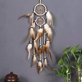 Dream Catcher Wind Chimes Home Hanging Craft Gift Dreamcatcher Ornament Car Hanging Bedroom Decoration 1PC,Gift Beige style1