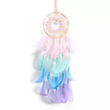 Dream Catcher with Bright Light Colorful Feathers Hand Woven Wall Hanging Dream Catcher Decor for