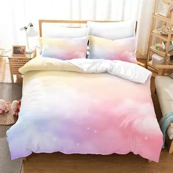 Dream Cloud Bedding Set Rainbow Sky Pink Blue Duvet Cover Queen Microfiber Comforter Cover For Kids Teens Adults Bedroom Decor EU single(135x200cm)
