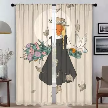 Dream Girl Curtains Child Room Partition Kitchen Curtains for Camera Halloween Decoration Blackout Curtain Shades Living Elegant W50xH70cmx2pcs-CL