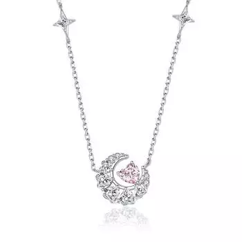 Dream Heart Moon Necklace Women s Light Luxury Niche Design Sense Pink Diamond Love Clavicle Chain Stainless Steel