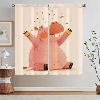Dream Hippopotamus Kitchen Curtain Tiebacks White Curtains for Living Room Cheap Things With Free Shipping for Home Tentacles W50xH70cmx2pcs-CL