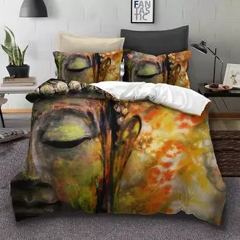 Dream NS 2/3PCS Bedding Set 100% Polyester Cotton Chinese Sacred Buddha Household Bedspread Kit Home Textile Finished Product US Twin(172x218cm)