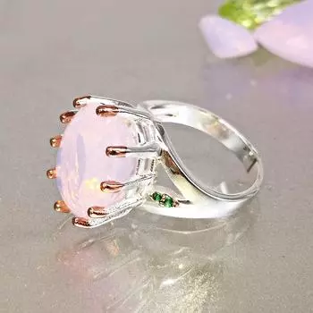 Dreamcarnival1989 большое розовое обручальное кольцо-пасьянс для женщин нежной тонкой огранки 16x20 мм опаловый зубец свадебное сокровище навсегда wa11954 7