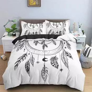 Dreamcatcher Duvet Cover Microfiber Feather Bedding Set Single Twin King For Girl Teen Adult Bedroom Geometric White Quilt Cover 135x200cm 2pcs