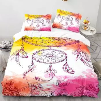 Dreamcatcher Duvet Cover Set 3D Print Feather Sun Moon Polyester Comforter Cover King Queen Twin Full Size for Kids Boys Girls 70x133cm 2pcs