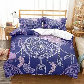 Dreamcatcher Duvet Cover Set Boho Mandala Bedding Set For Girls Adults Purple Dream Catcher Comforter Cover Soft Polyester EU single(135x200cm)