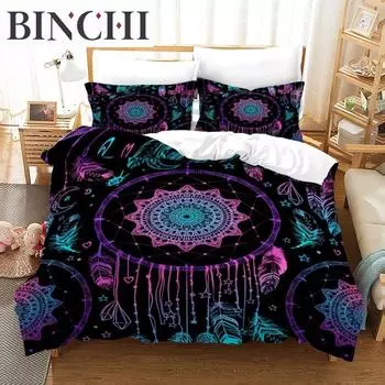 Dreamcatcher Пододеяльник Комплект постельного белья Bohemian Mandala для девочек и взрослых Фиолетовый полиэстеровый пододеяльник King Queen Полный размер 70x133cm 2pcs