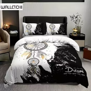 Dreamcatcher Пододеяльник Комплект постельного белья Черно-белый Мягкий пододеяльник Для Спальни Гостевая Комната (1*Пододеяльник+2*Наволочки) 135X200cm