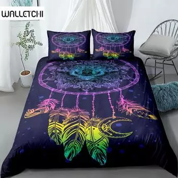 Dreamcatcher Purple Bedding Set Single Twin Double Queen King Cal King Size Bed Linen Set EU single(135x200cm)