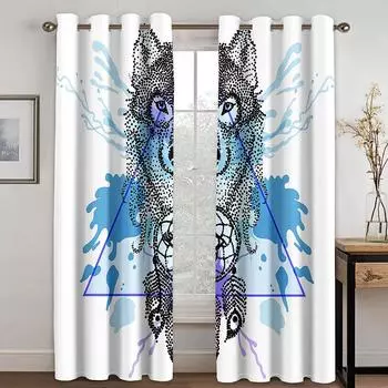 Dreamcatcher Wolf Printing Woven Curtains Two Independent Curtains Left and Right Blackout Curtains for Bedroom 132cmx160cm