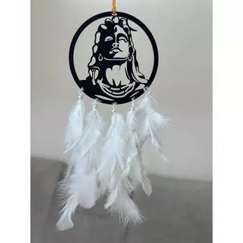 Dreamcatchers - Adhiyogi with White Feathers - Dreamcatcher for Cars | Home | Wall Hangings | Home Dcor | Handmade Dreamcatcher for Bedroom