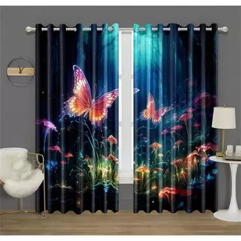 Dreamland Forest Butterfly Curtains Mushroom Purple Children s Room Decorative Curtains Living Room Bedroom Decoration 2 pcs 50W130H(CM)X2PCS&Grommet Top