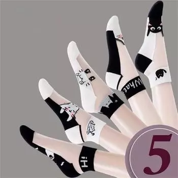 Dreamlikelin 5 пар/лот Летние носки Черно-белый кот Стеклянный шелк Дышащие Женские носки Простые Короткие носки One Size