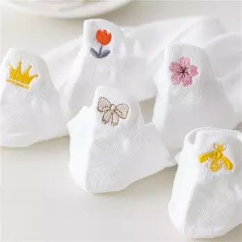 Dreamlikelin 5 пар/лот Вышитые Дышащие Сетчатые Белые Носки Женские Милые Корона Любовь Пчела Сакура Бантик Короткие Носки One Size