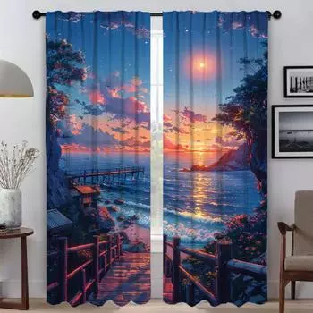 Dreamscape Современные Шторы для Гостиной, Камера Раздел Тюль для Спальни Затемняющие Шторы Хэллоуин Украшения Оттенки Ребенок W50xH70cmx2pcs-CL