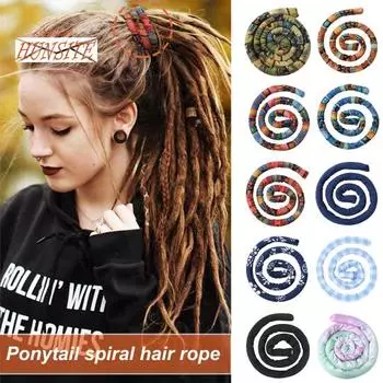 Дреды в этническом стиле с ретро-принтом, резинка для волос ручной работы, гибкая железная проволока, встроенный гибкий держатель для хвоста, аксессуары для волос розовый