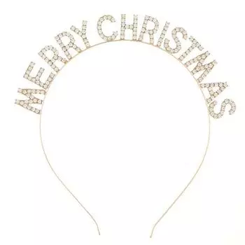 Dree Up Letter Korean Style Hair Hoop Rhinestone Crown Merry Christmas Headband Female Jewelry золотой