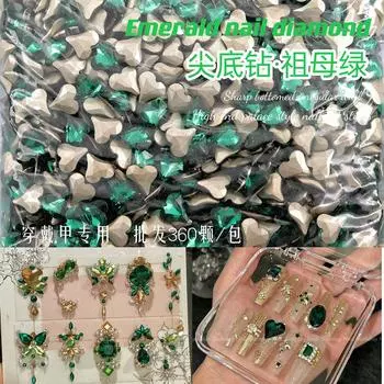 Дрель для ногтей в стиле «броня» в стиле «придворный», изумрудная, с заостренным дном, в форме восьмиугольника, ювелирные изделия в стиле «интернет-знаменитость»