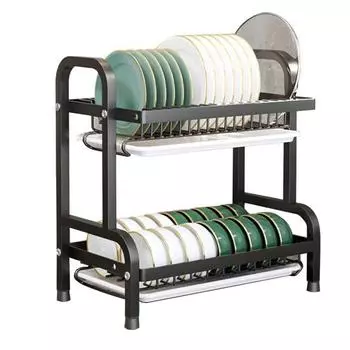 Дренажная полка для кухонной посуды из нержавеющей стали с пластиковым держателем и держателем для хранения посуды A