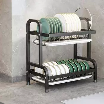 Дренажная полка для кухонной посуды из нержавеющей стали с пластиковым держателем и режущим луком, крючок для хранения посуды, водонепроницаемая тарелка для миски, сушка посуды A