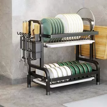 Дренажная полка для посуды из нержавеющей стали с пластиковым держателем и режущим луком, крючок для хранения посуды, водонепроницаемая тарелка для чаши A