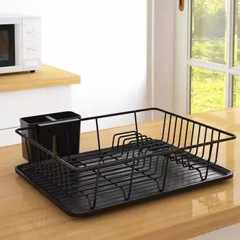 Дренажная стойка для посуды Полый сливной высокий забор Нержавеющая посуда Сушилка-органайзер Портативные палочки для еды Держатель ложки Кухонная компактная тарелка для чаши чёрный