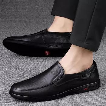 Dress business leather shoes genuine leather cowhide hollow casual leather shoes soft surface soft sole one pedal Doudou shoes breathable men s shoes 38