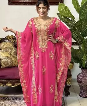 Платье Кафтан Марокканский Стильный Исламский Кафтан Дубайский Платье Ручной Работы Из Жоржета XS розовый