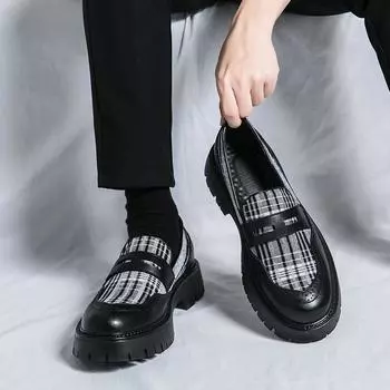 Dress Leather Shoes with Thick Soles Fashion Luxury Men Slip on Mocassin Fashion Casual Shoes Classic Original Handmade Shoes 38 чёрный