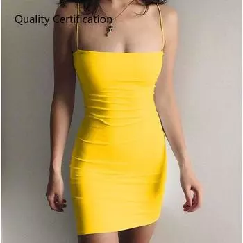Dress Short Summer New Mini Nightclub Sexy Outerwear Fashion Hip Spaghetti Straps Jumpsuit Skirt Yellow S