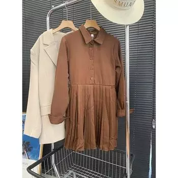 Dress Spring New Elegant Younger Pleat Design Sense Niche Women s Skirt B#16 Brown One size