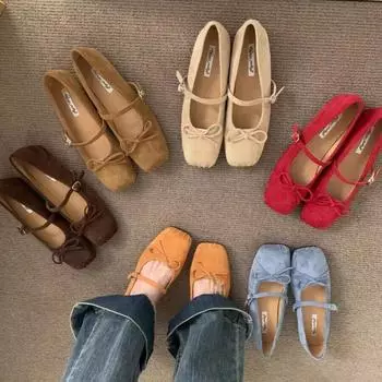 Dress Women s Shoes New Fashion French Style Girl Bow Multifunctional Pig Nose Princess Shoes Women s Flat Shoes Multicolor 35 красный