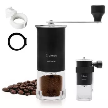 Dretec Coffee Ceramic Регулируемая Сделано в Съемный Кофейный Зерно 3 Поставляется Мельница, Лезвие, Шероховатость, Ручная, Япония, Ручка, Ручной помол, Прочный, чёрный