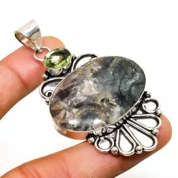Древесный агат, драгоценный камень перидот 925, посеребренная ювелирная подвеска 2,46 дюйма 2.46 белый