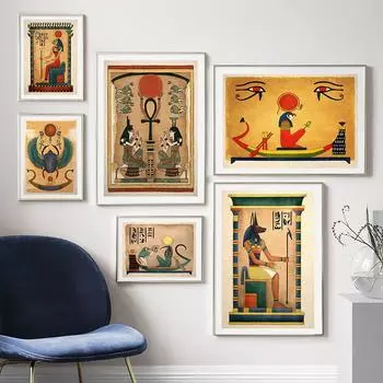 Древнеегипетское настенное искусство холст картина Бастет Анубис Бог Фараон скандинавские постеры и принты настенная картина для декора гостиной без рамки 21*30cm No Frame