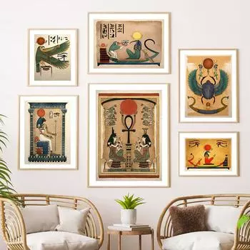 Древнеегипетское настенное искусство холст картина Бастет Анубис Бог Фараон скандинавские постеры и принты настенная картина для декора гостиной без рамки 21*30cm No Frame
