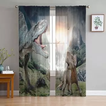 Древние динозавры леса оконные украшения тюль современные прозрачные шторы для кухни гостиной спальни шторы украшения W135 x H114cm